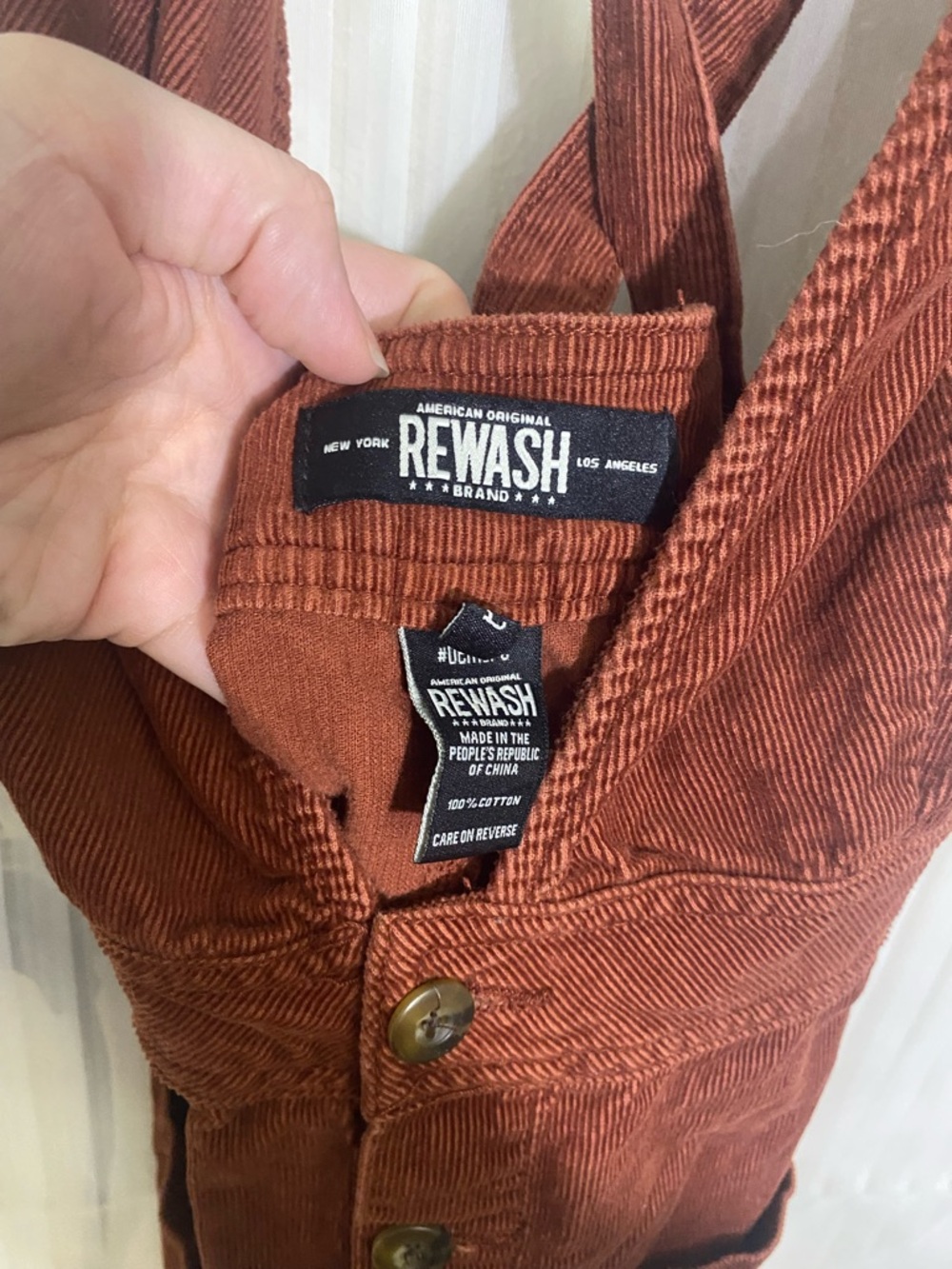 Rewash Rust Brown Button-Front Pinafore Mini Dress - Picture 3 of 6